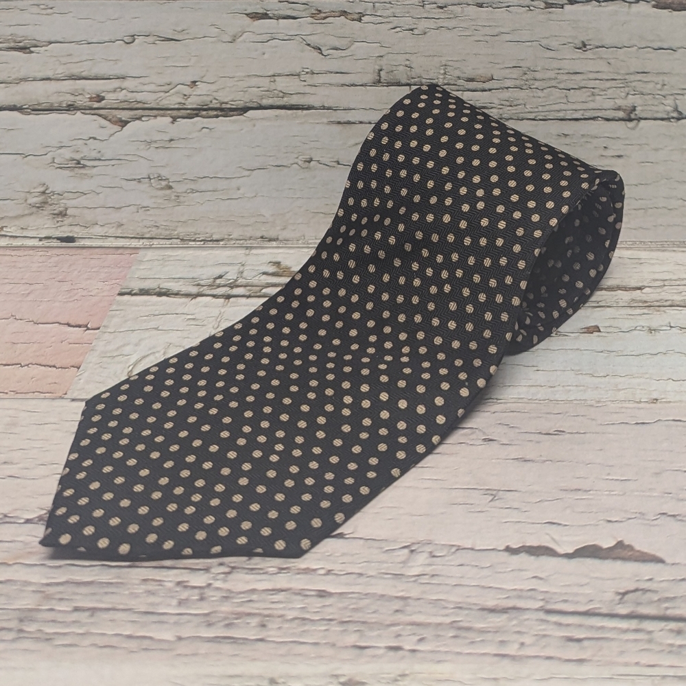 Vintage Chaps Ralph Lauren Black and Gold Polka Dot Neck Tie USA Made